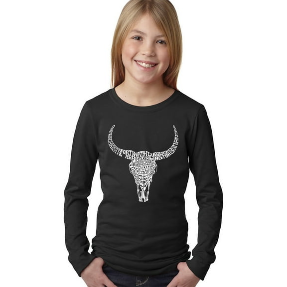 LA Pop Art Girl's Word Art Long Sleeve - Texas Skull