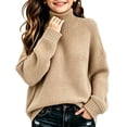 thumbnail image 4 of Girls Turtleneck Sweaters Pullover Kids Toddlers Cable Knit Warm Long Sleeve Winter Top, Sizes 11-16 Years Khaki, Size 160, 4 of 5