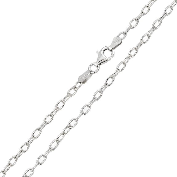 Rhodium Plated 925 Sterling Silver Wire Oval Loop 080 Chain 3.7mm Made in Italy 18" Jewelry Female