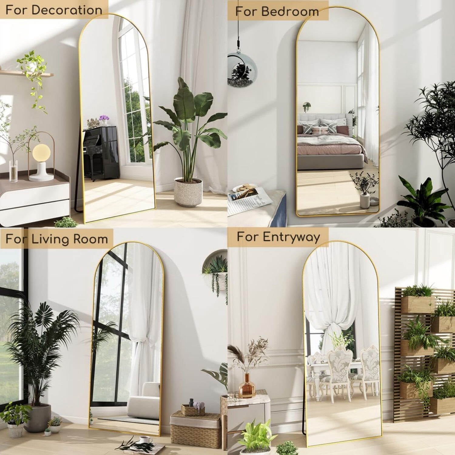Easy4Home 64"x21" Arched Full Length Mirror Freestading Full Body Floor Mirror, Gold
