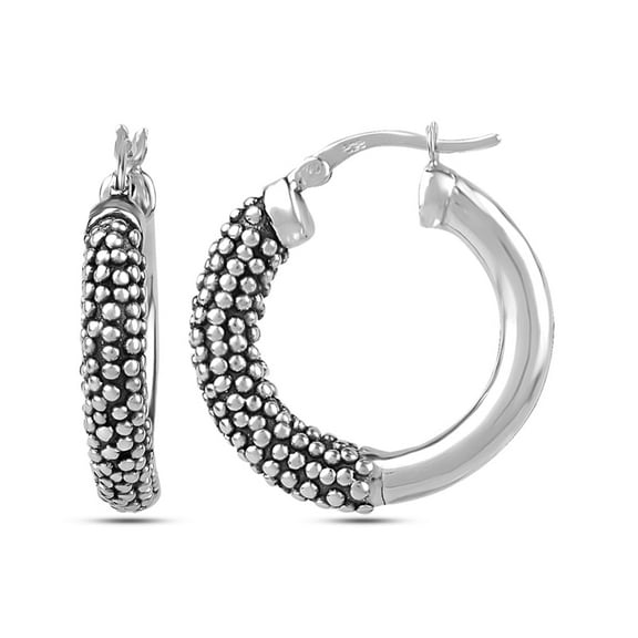 LeCalla 925 Sterling Silver Jewelry Light-Weight Antique Round Click-Top Hoop Earrings for Women and Teen 25MM