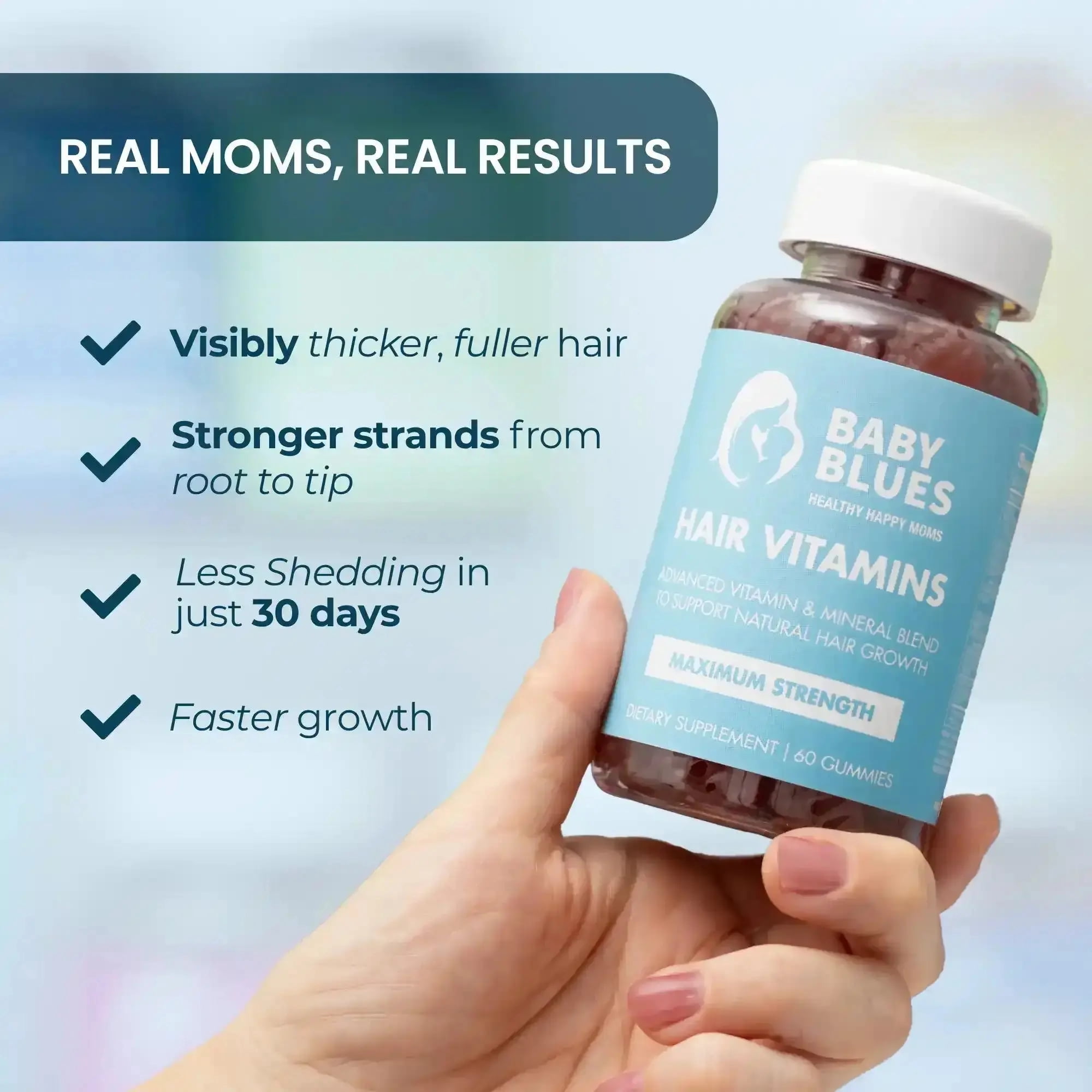 Baby Blues Postpartum Hair Loss Vitamins for Women - Hair Growth Gummies with Biotin 6000mcg, Collagen, Zinc & Folate, Hair Skin and Nails Supplement, Passion Fruit Flavor, 60 Count
