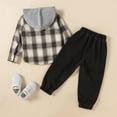 thumbnail image 4 of Xudanell Kids Baby Outfits Warm Shirt Jacket Plaid Patchwork Toddler Long Sleeve Hooded Fall Coat and Pants Boys Outing Outfit Set 3-4 Years, 4 of 8