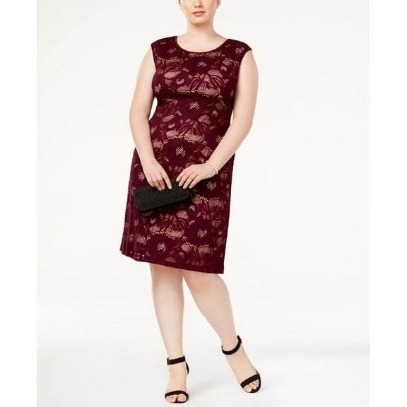 Connected Plus Size Floral Lace Sheath Dress (Burgundy Mocha, 24W)