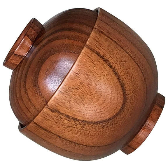 WEUVEB Wooden Salad Serving Bowl with Lid Brown Wood Soup and Rice Bowl for Home