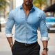 thumbnail image 1 of Camisas casuales de negocios a rayas para hombres para trabajo al aire libre, uso diario, camisas de manga larga con puños de primavera y verano, 1 of 6