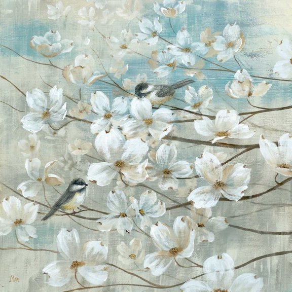 Chickadees and Dogwood Poster Print by Nan