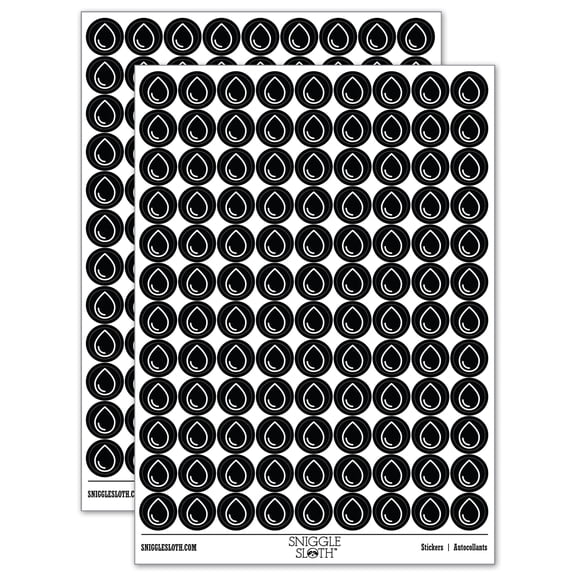 Water Drop Icon Outline 200 Round Stickers - Black - Gloss Finish - 0.50" Size