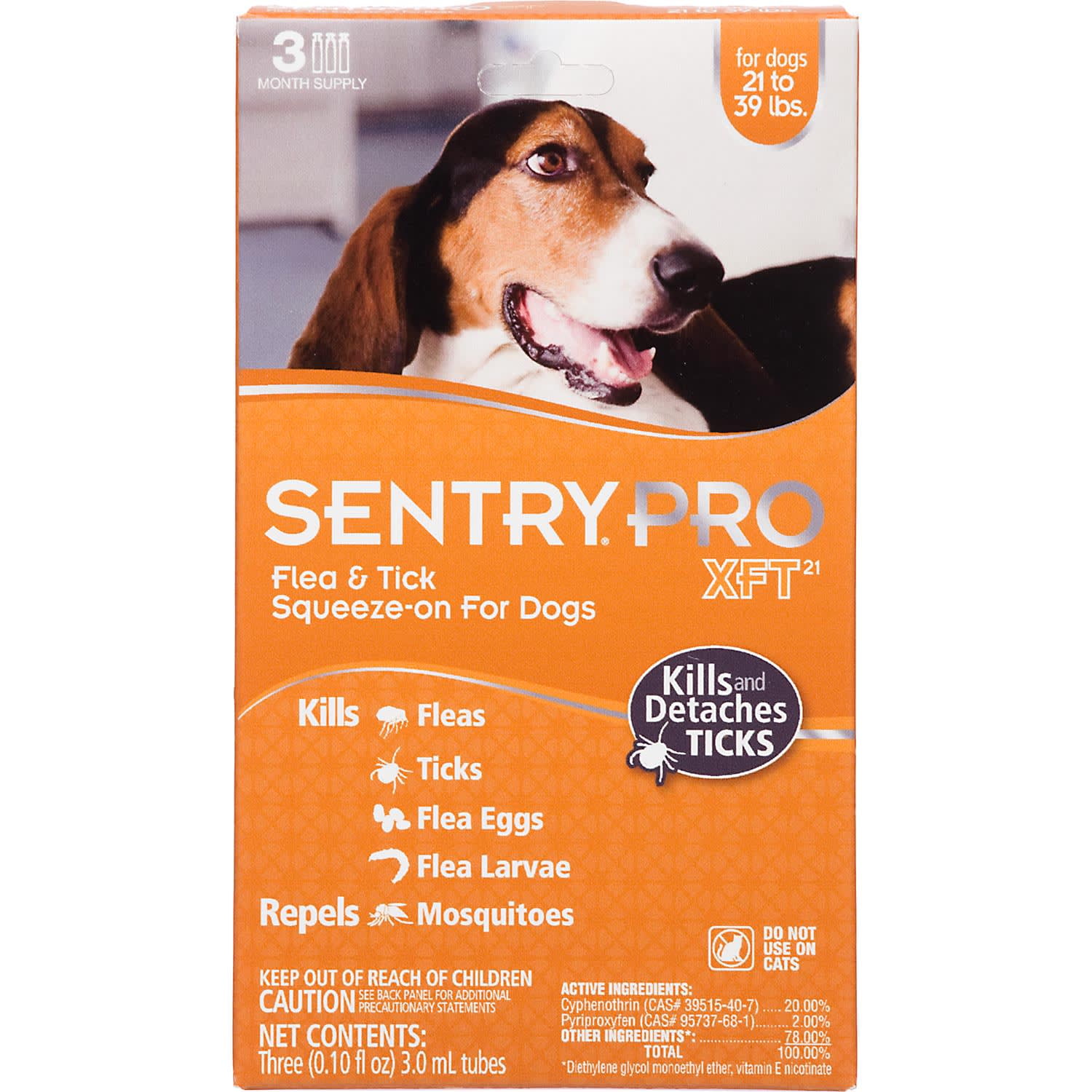 Sentry Pro XFT Squeeze-On Dogs 21 to 39 lbs. Flea & Tick Treatment, 3 Month Supply