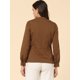 thumbnail image 4 of Camisa con botones plisada Allegra K de algodón de oficina con volantes y cuello falso para mujer Marrón S, 4 of 4