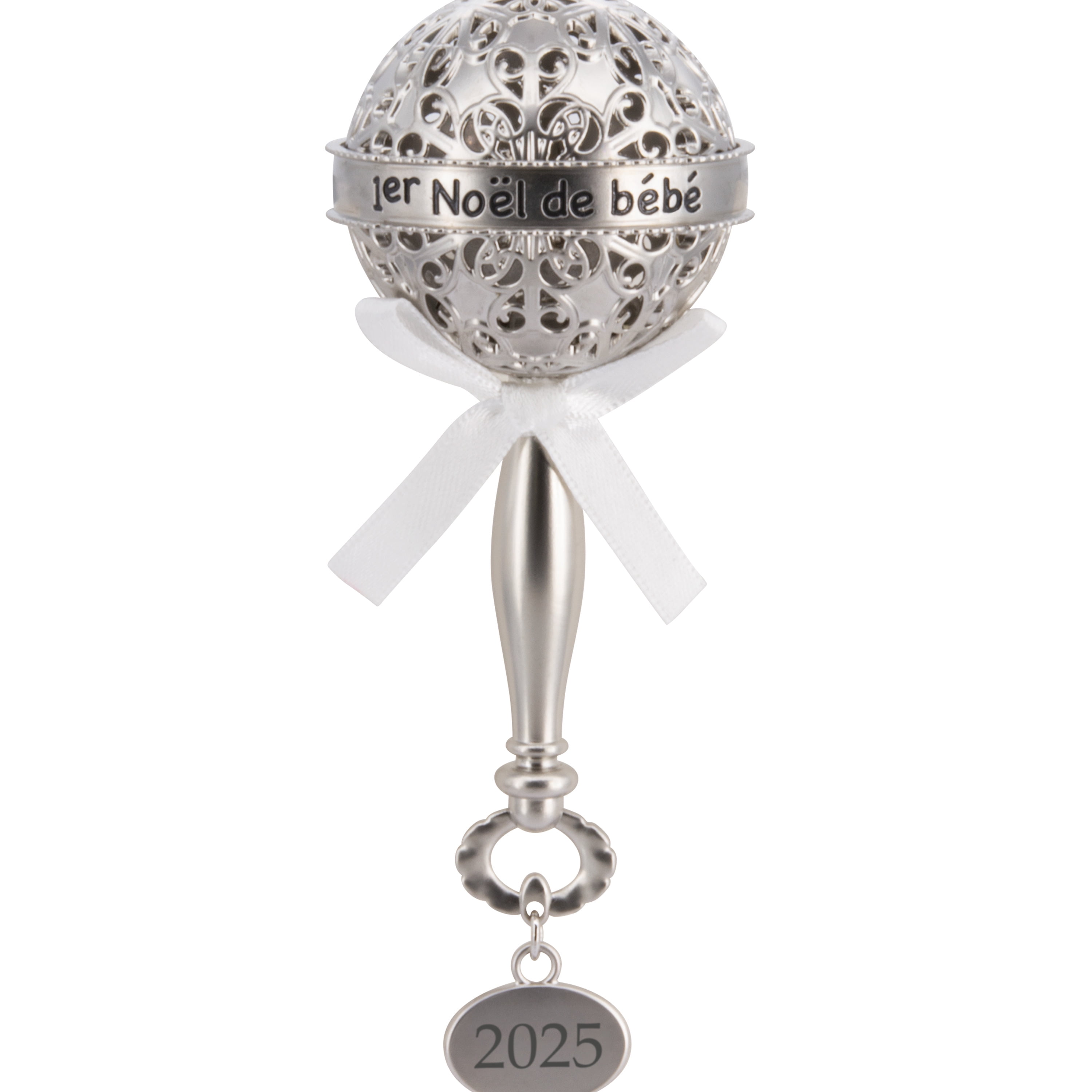 Hallmark 1er Noël de Bébé Silver Baby Rattle 2025 Christmas Ornament, Metal