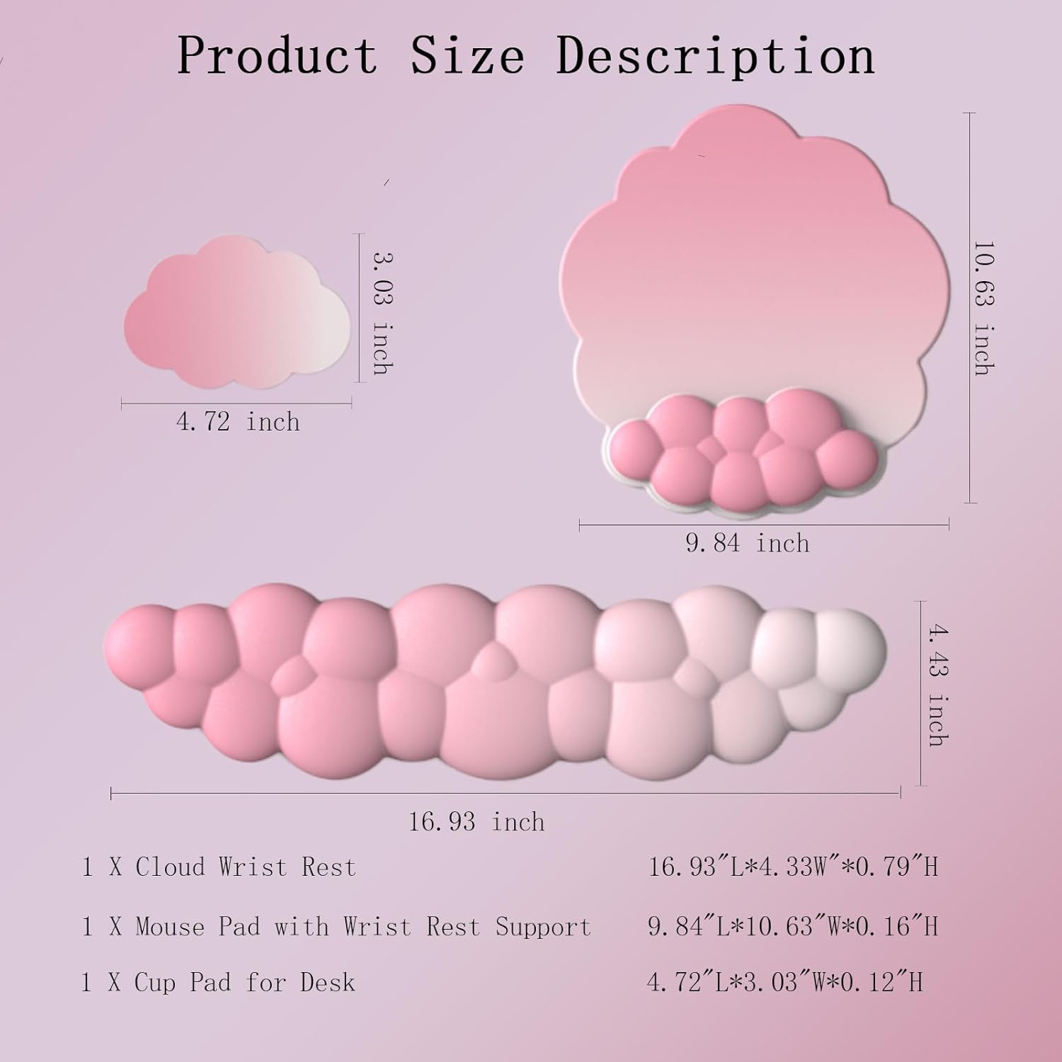 Cloud Wrist Rest Keyboard Pink Mouse Pad Set with Ergonomic Memory Foam Non-Slip Base Cute Gradient Support for Computer Laptop Gaming Home Office Relief Typing Pain