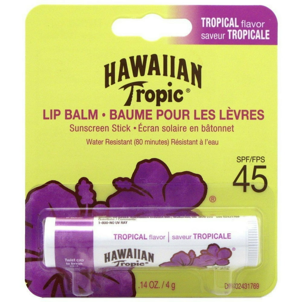 Hawaiian Tropic Lip Balm Stick Sunscreen, SPF 45+, Tropical 0.14 oz