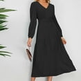 thumbnail image 3 of Hvot&aat Women's Elegant V Neck Midi Dress with Belt 2025 Fall Long Sleeve Evening Party Cocktail Dresses for Wedding Guests, 3 of 7