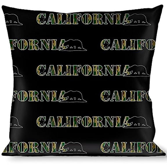 Buckle-Down Throw Pillow - CALIFORNIA Bear Silhouette Black Camo Olive