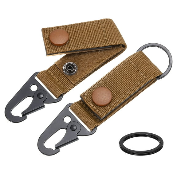 Duty Belt Key Holder, 2Pcs - Nylon Belt Keepers with Alloy Snap & D-Sharp Clip & Key Ring Keychain (Khaki)