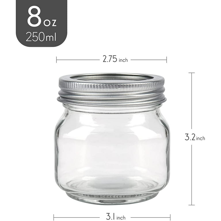 Cadamada 8 OZ Glass Jars with Lid, Small Mason Jars with Silver Lid, Ideal  for Store Fresh Jams, Jellies, Honey, Fruit Smoothies (30PCS)