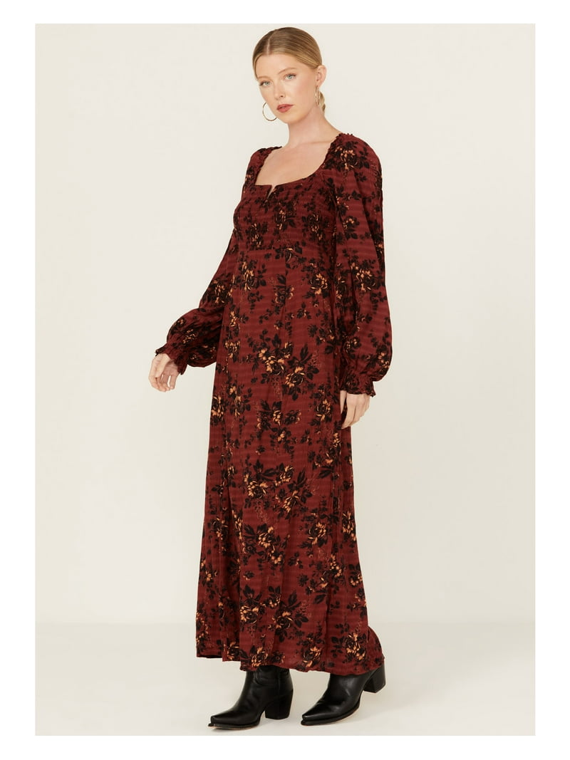 Free People Women's Jaymes Floral Print Midi Long Sleeve Dress Blue Large  US - Walmart.com