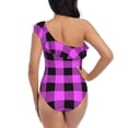 thumbnail image 5 of Haiem Purple Black Buffalo Plaid Women's One Piece Swimsuits Tummy Control One Shoulder Bathing Suits Ruffle Swimwear-Large, 5 of 8