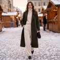 thumbnail image 4 of Rexolia Women's Wool Blend Coat Long Sleeve Notch Lapel Long Trench Fall Winter Office Army Green Women, 4 of 7