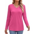 thumbnail image 2 of MOSHU 3 Pack T Shirts for Women V Neck Long Sleeve Womens T-shirts Casual Basics Tees Loose Fit Fall Tops, 2 of 11