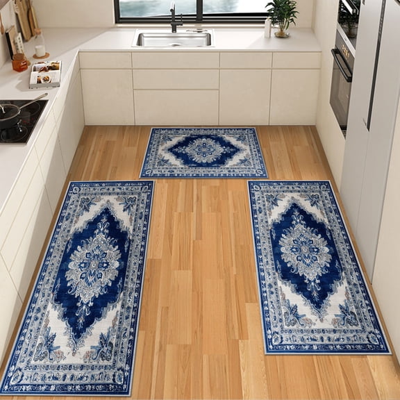IsecretJoy Non Slip Kitchen Rugs Sets of 3, Washable Kitchen Mats for Floor Waterproof & Stain Resistant Runner Rug for Kitchen, Laundry Room, Hallway