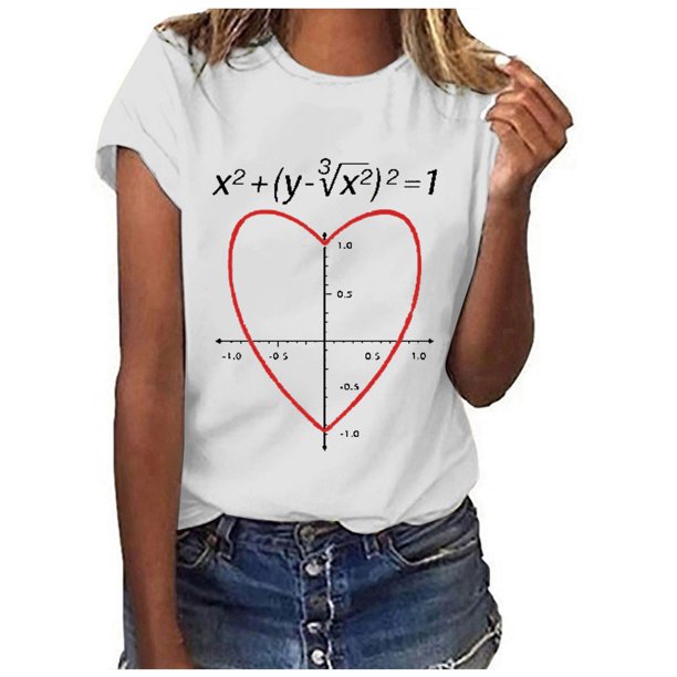 Gibobby Camisetas de verano para mujer Blusa holgada con letras, cuello redondo, pantalones cortos para mujer, camiseta informal, blusa con estampado mang(Blanco,G)