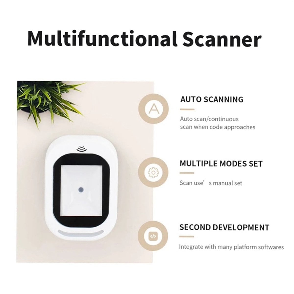 Wired Barcode Scanner USB Multi-Function Scan Hands-Free Scanning QR Code 1D and 2D Code Reader for Supermarkets/Shops