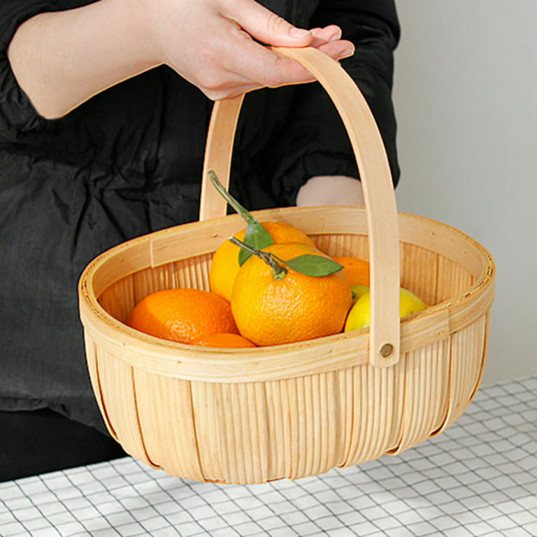 Flower Basket Fruit Basket Picnic Handheld Basket Kitchen Storage Basket  Handmade Wooden Basket Sundries Organization Basket Fruits Snacks Food  Basket