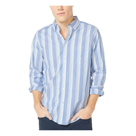 NAUTICA Mens Light Blue Striped Collared Dress Shirt M