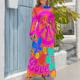 Bright Pop Art Colorful Peace and Love Flower Power Art Long Dress