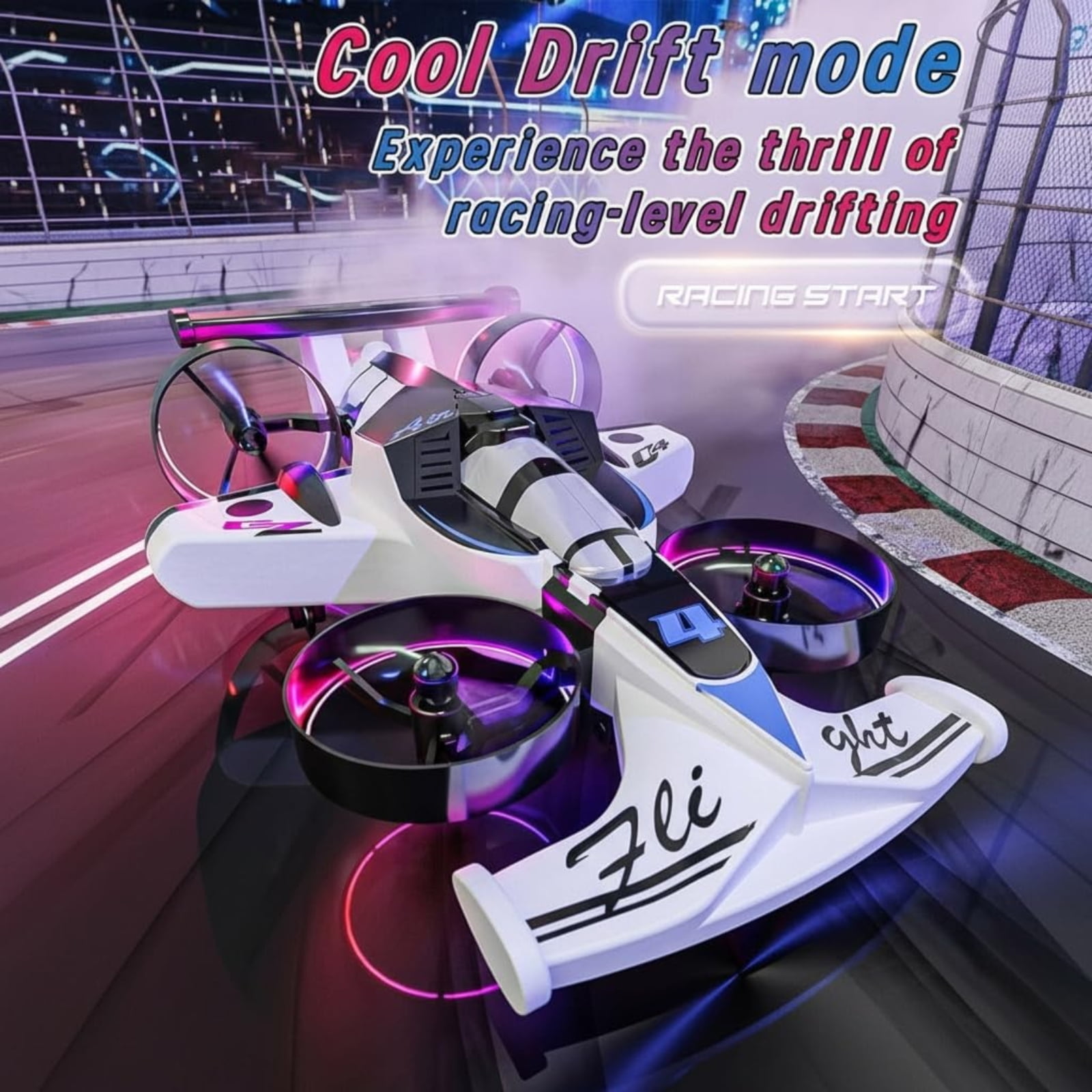 2-in-1 Land Quadcopter Drift Toy Car, Unmanned Aerial Vehicle Fixed-Wing Model, Remote Control Car and Drone Combo, Green