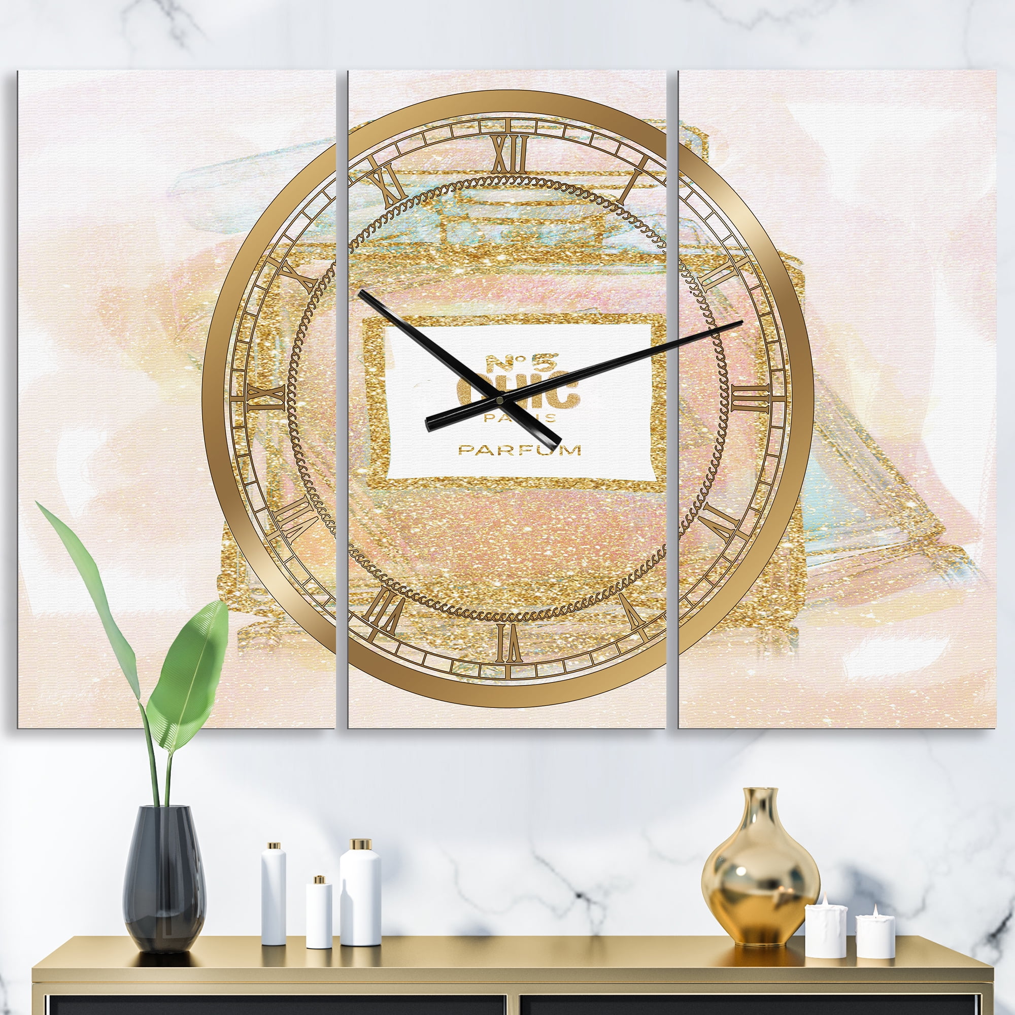 Designart 'Chic Nr 5 Paris Parfum I' Large Fashion Wall Clock