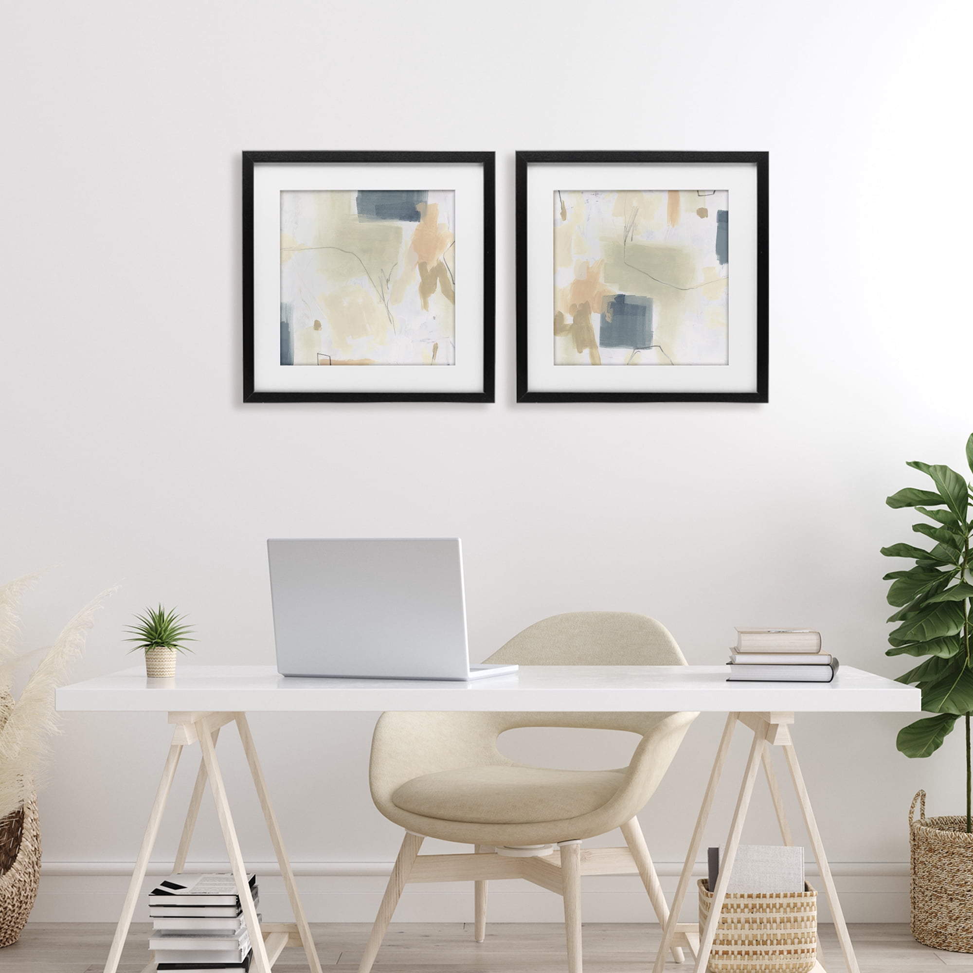 Stupell Industries Muted Plaster Line 2 Piece Black Framed Print Under Glass Set, design by June Erica Vess