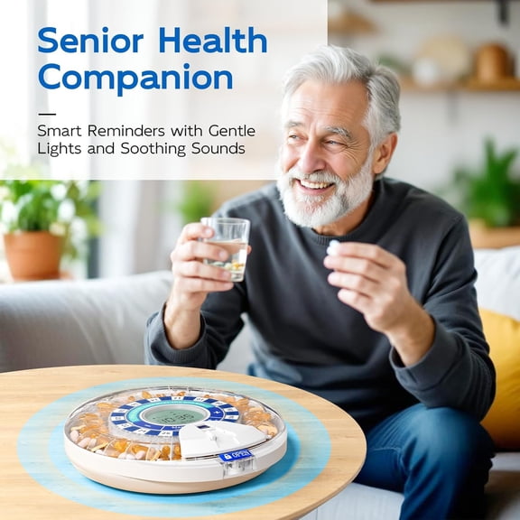 Automatic Dispenser for Elderly with Alarm, 28-Day Electronic Locked Box, Sound & Light Reminders for Medication, Vitamins, and Supplements(Blue)