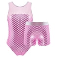 thumbnail image 1 of Alvivi Kids Girls Gymnastic Performance Outfits Fish Scales Print Leotard Shorts Set, 1 of 7