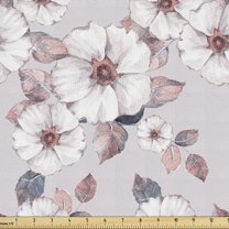 Ambesonne Floral Fabric by the Yard Upholstery, Delicate Pink Details Bloom, 10 Yards, Blue Grey and Coral