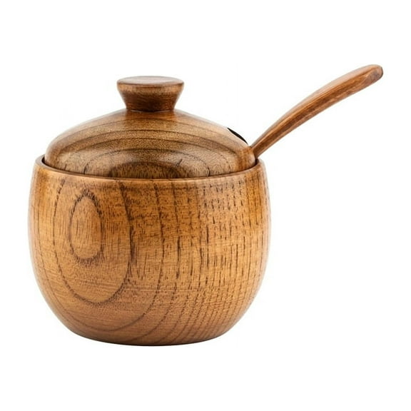 180Ml/6Oz Wooden Seasoning Jar with Lid and Spoon,Kitchen Retro Salt Shaker Sugar Seasoning Storage Box