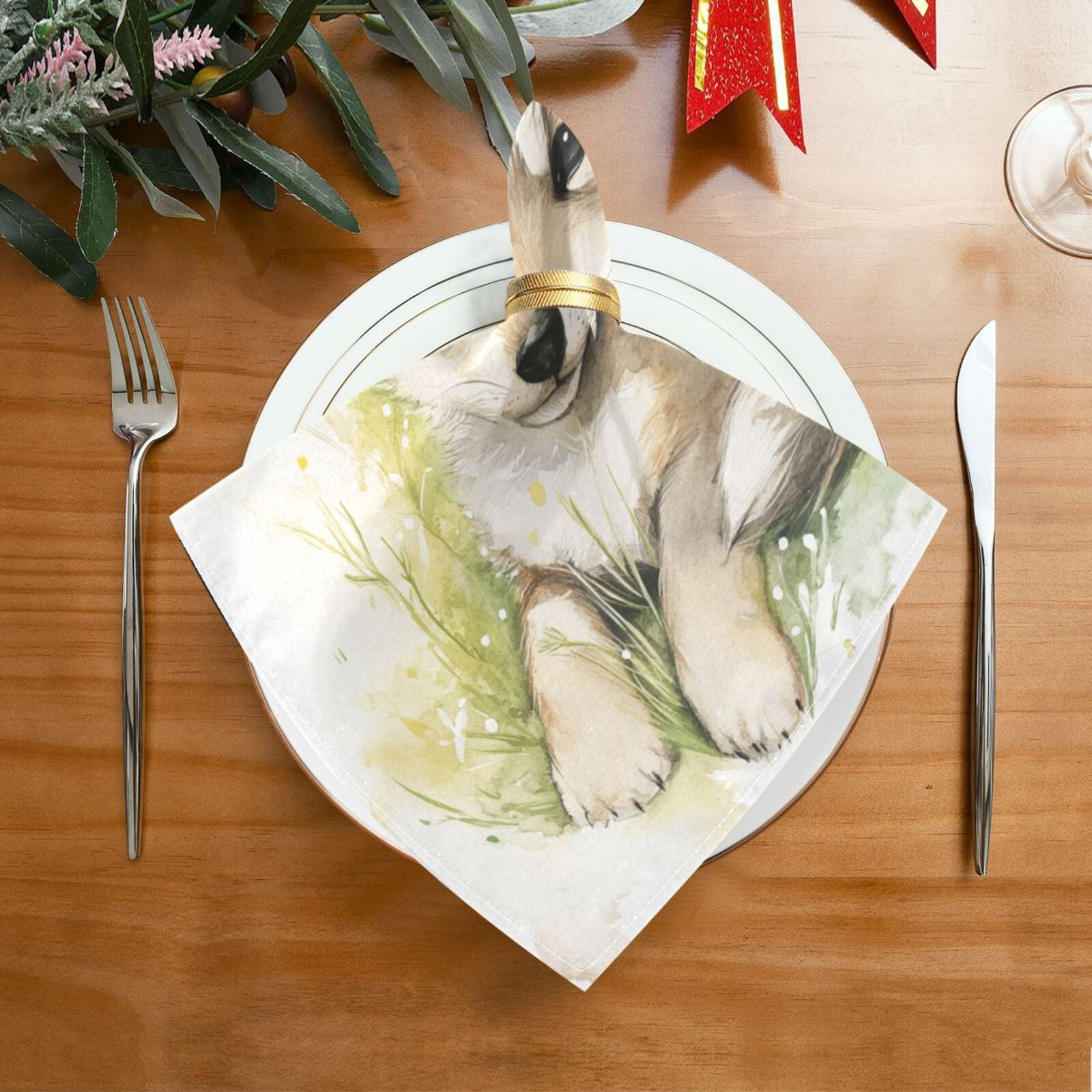 JSTEL Cute Wolf Baby Cloth Napkins Set of 6, 20x20 Inch Washable and Reusable Napkin for Decoupage Dinner Party Everyday Use