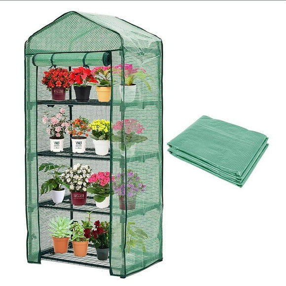 4 Tier Greenhouse Replacement Cover, 63" x 27.2" x 19.3" PE Greenhouse Cover with Roll-Up Zipper Door for Indoor Outdoor Gardening Plants Cold Frost Wind Rain Proof (Frame NOT Included)