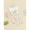thumbnail image 5 of Musuos Kid Girls Pants Set, 12 18 24M 3 4T Fly Sleeve Letters Print T-shirt with Bunny Print Flare Pants and Headband Easter Outfit, 5 of 10