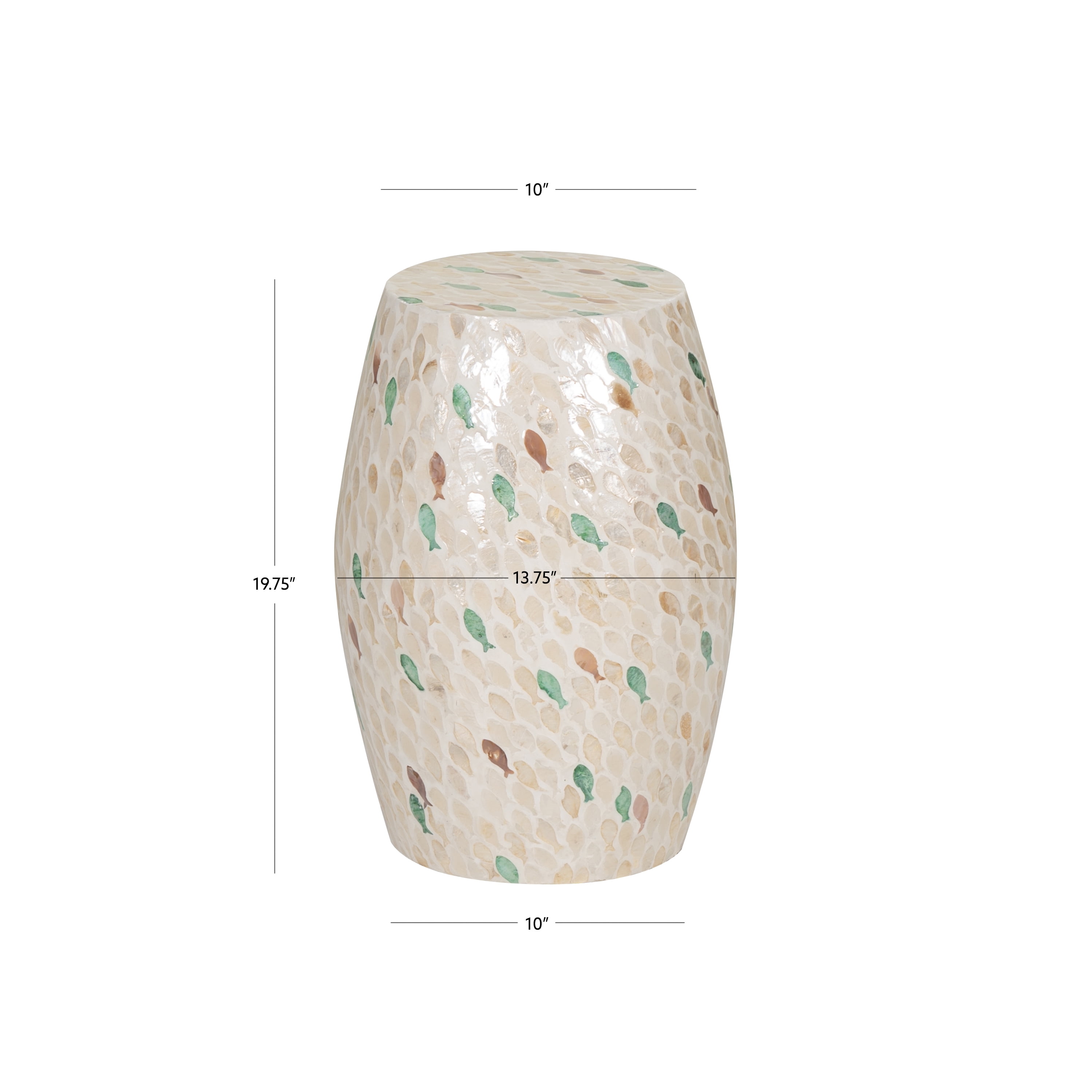 Linon Prescott Indoor Drum Accent Table, 19.75" Tall, Multicolor Fish Mosaic on Ivory