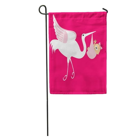 Girl Stork Birth Announcement LADDKE Announcement Stork Baby Girl Birth Beak Beginnings Bird Bees Born Garden Flag Decorative Flag House Banner 12x18 inch ()