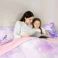 thumbnail image 5 of Homewish Fashion Rustic Flower Queen Comforter Set for Women, Purple Cartoon Bird Bedding Sets, Purple Artwork Watercolor Reversible Bedding Comforter Set, Microfiber Bedroom Decor, 3-Piece, 5 of 8