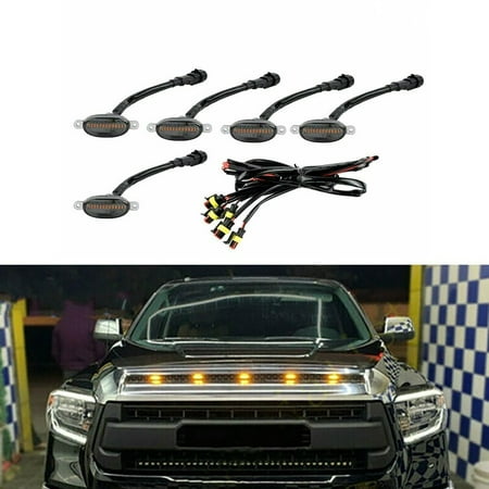 

5pcs Smoke Front Grille LED Amber Light Raptor Style Cover Universal