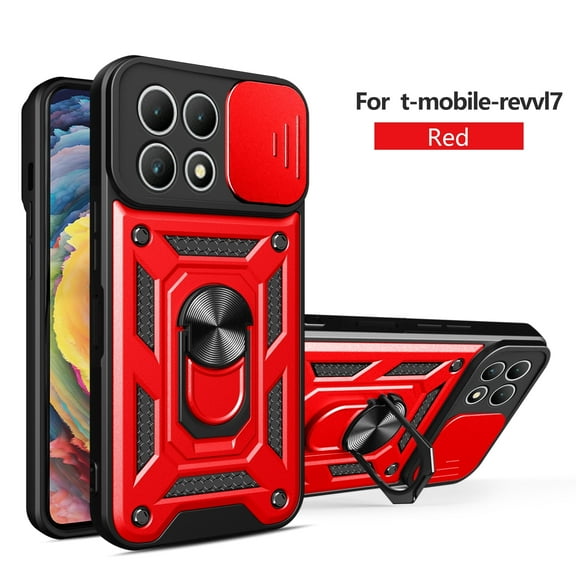 Xilaimitoo for T-moblie Revvl 7 5G Case, Revvl 7 5G Case with Slide Camera Cover, Military-Grade Phone Case with Upgrade Kickstand for T-moblie Revvl 7 5G, Red