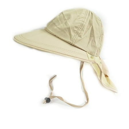 - Mens Boating Hiking Vintage Summer Sun Flap Adjustable Wide Brim Cap Bucket Hat (Beige)