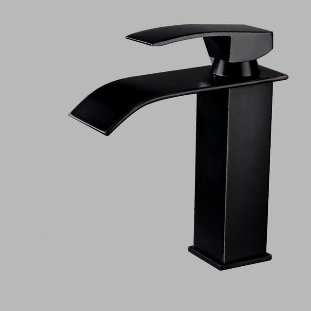 Grifo de baño JAMW con caño de cascada negro de latón 1 pieza grifo de lavabo de un solo orificio Sencillez