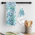thumbnail image 3 of Teal Blue Eucalyptus Leaves Kitchen Towel Dish Cloths Set of 2, Microfiber Soft Kitchen Hand Towels, Spring Summer Botanical Floral Absorbent Quick Drying Dishcloths 18 x 28 Inches, 3 of 8