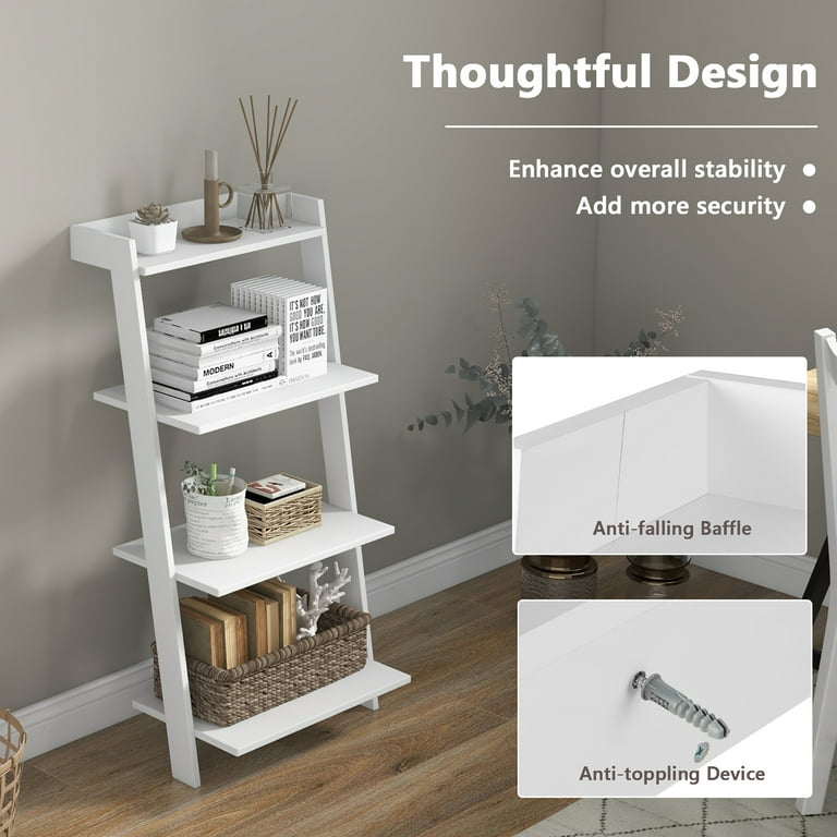 Costway 4 Tier Ladder Shelf Leaning Bookshelf withAnti falling